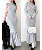 フェザーヘムレイヤードニットワンピース