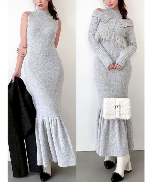 フェザーヘムレイヤードニットワンピース