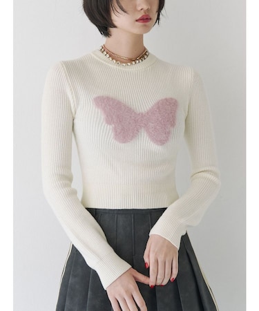 バタフライモチーフフィットニット