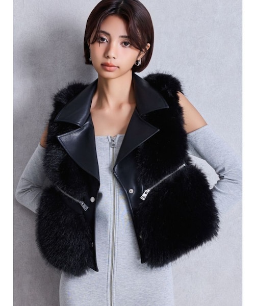 フェイクファーライダースベスト GGスライダーライダースファーベスト｜マークスタイラーアウトレットの