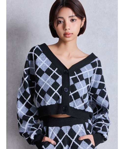 アーガイルニットカーディガン
