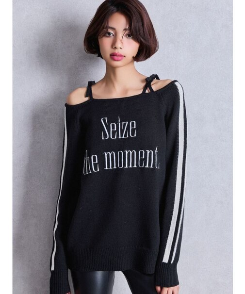 Seize the momentオフショルリボンニットトップス