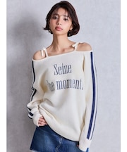 Seize the momentオフショルリボンニットトップス