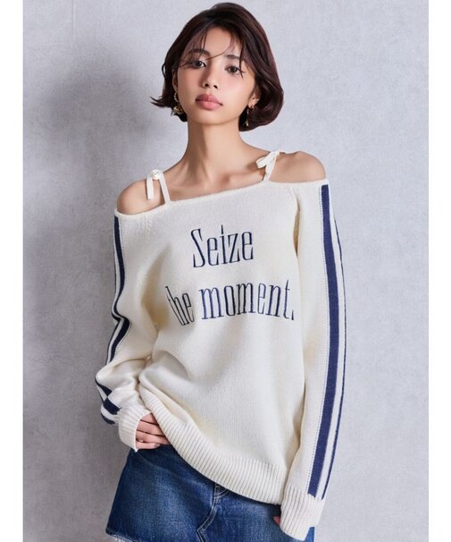 Seize the momentオフショルリボンニットトップス