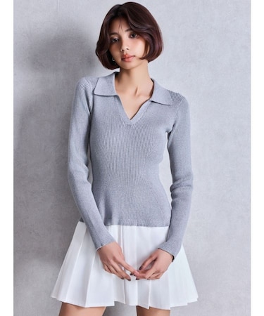 Mix material プリーツスカートニットワンピース