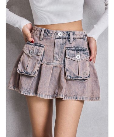 ハイウエストGG POKETプリーツデニムスカートライクショートパンツ