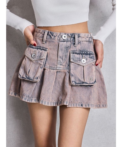 ハイウエストGG POKETプリーツデニムスカートライクショートパンツ