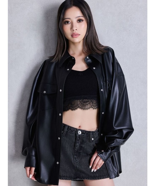 フェイクレザースタイリングシャツ