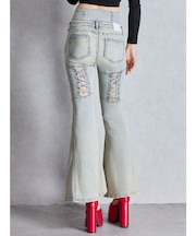 ハイウエストボタンBACKレースアップフレアデニムパンツ