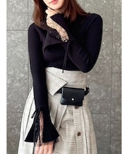 ヘムレースリブニットトップス