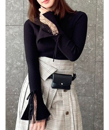 ヘムレースリブニットトップス