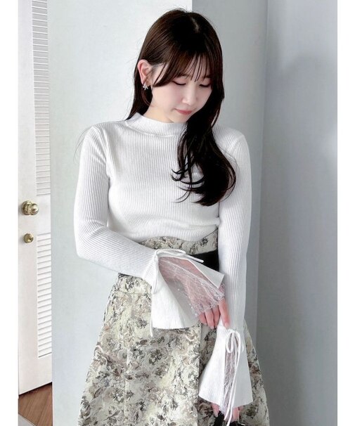 ヘムレースリブニットトップス