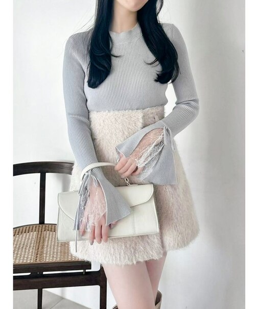 ヘムレースリブニットトップス