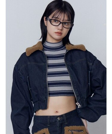 ボアカラーデニムブルゾン