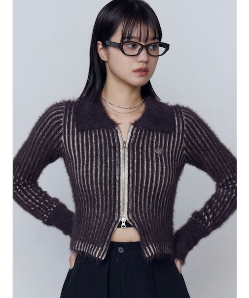 シャギープレーティングジップトップス