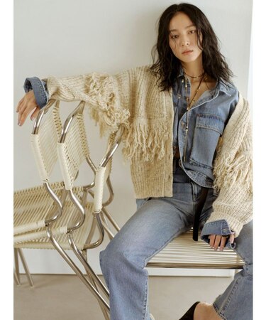 フリンジデザインニットカーディガン