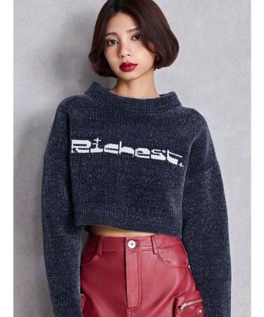 Richest ラメベロアモールショートニットトップス