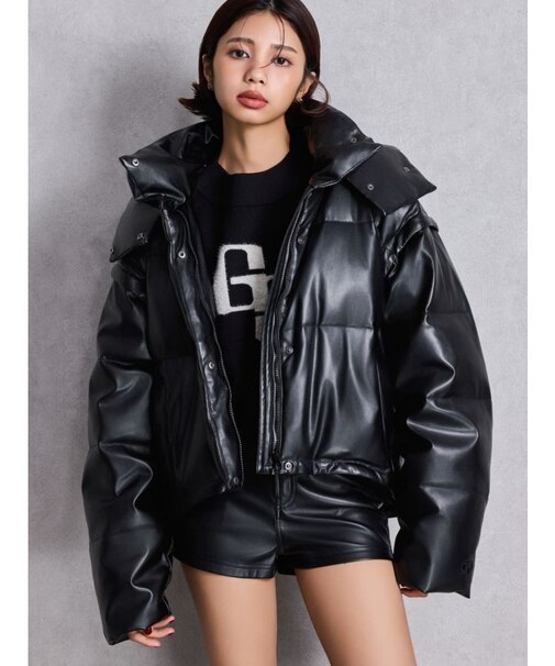 2WAYフェイクレザーミドル丈ダウンコート