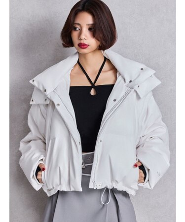 2WAYフェイクレザーミドル丈ダウンコート