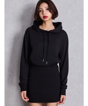 BACK OPENドッキングスウェットパーカーワンピース