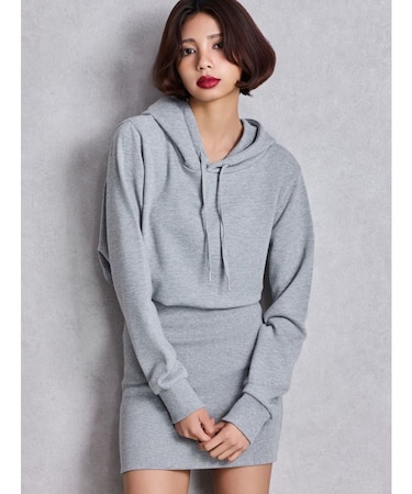 BACK OPENドッキングスウェットパーカーワンピース
