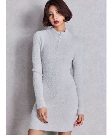 ZIPミニシャギーニットワンピース