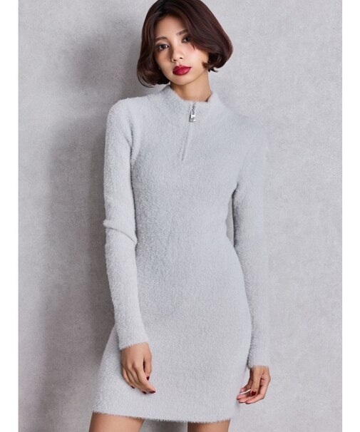 ZIPミニシャギーニットワンピース