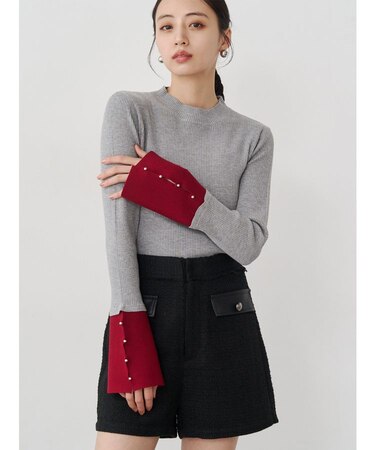 フレアスリーブアクセントニット