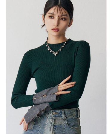 フレアスリーブアクセントニット