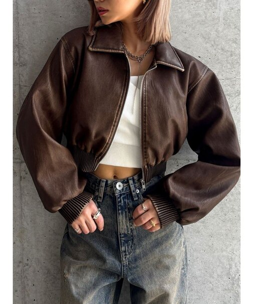 【TINY】fake leatherショートブルゾン