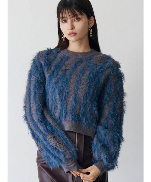 バイカラーシャギーニット