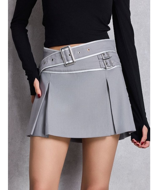 belt designプリーツスカートライクショートパンツ