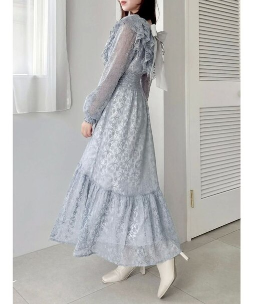 バックリボンレースフリルワンピース