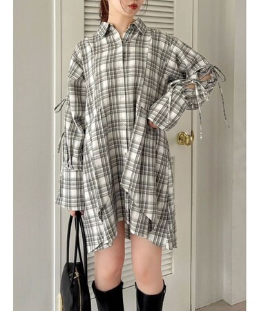 シャツイレフレアミニワンピース