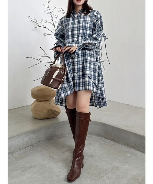 シャツイレフレアミニワンピース