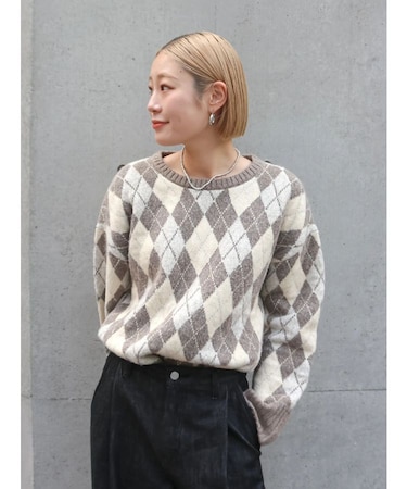 アーガイルルーズニット