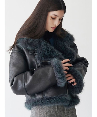 アンイーブンショートフェイクムートンジャケット