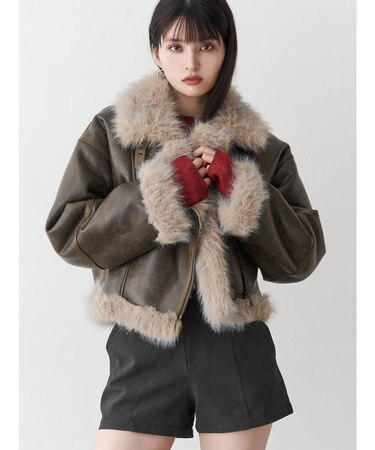 アンイーブンショートフェイクムートンジャケット