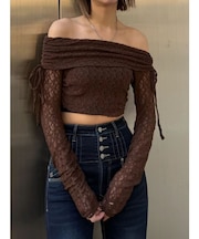 レースオフショルダートップ