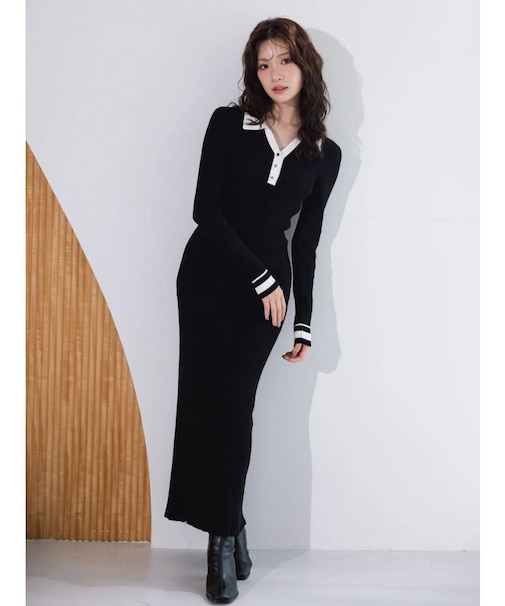 バイカラースキッパーニットワンピース