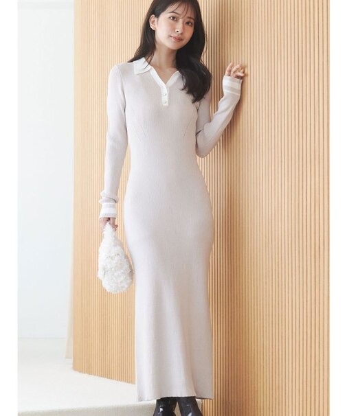 バイカラースキッパーニットワンピース