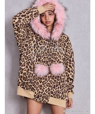 GYDA×GALFY bijou logo leopard BIG パーカー