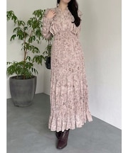【WEB限定カラーあり】ダブルフリルフラワープリーツワンピース