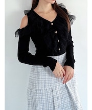 シアーフリルニットトップス