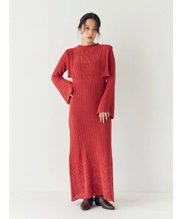 透かし編みニットワンピース