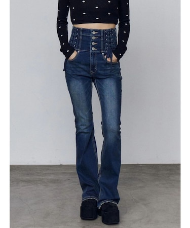 スリーレスアップハイウエストフレアパギンス