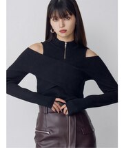 カシュクールハーフジップトップス
