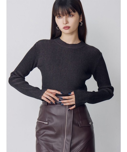 メランジバイカラーリブニット