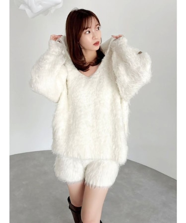 リップルカールニットフーディ