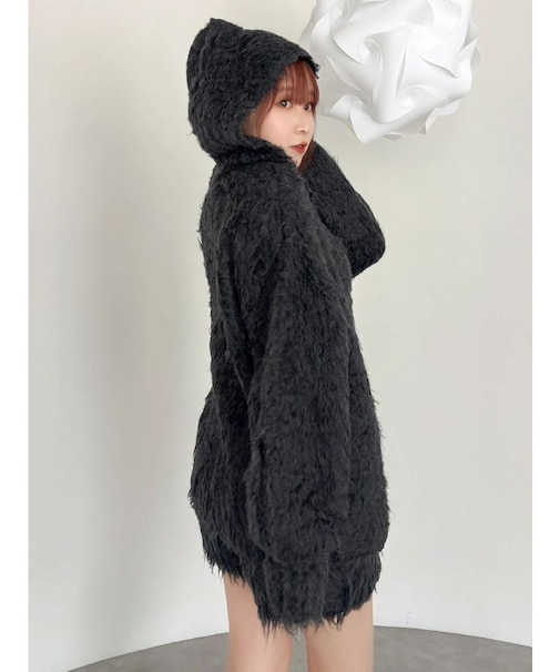 リップルカールニットフーディ